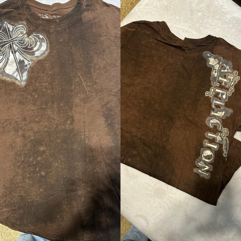 Affliction Dark Brown Tee with Graphic Accents